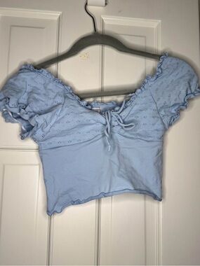 Altar'd State Pale Blue Ruffle Tie-Front Crop Top